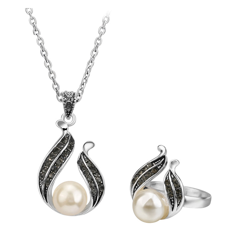 Silver Color Hollow Out Water Drop Necklace Earrings And Ring Jewelry Set