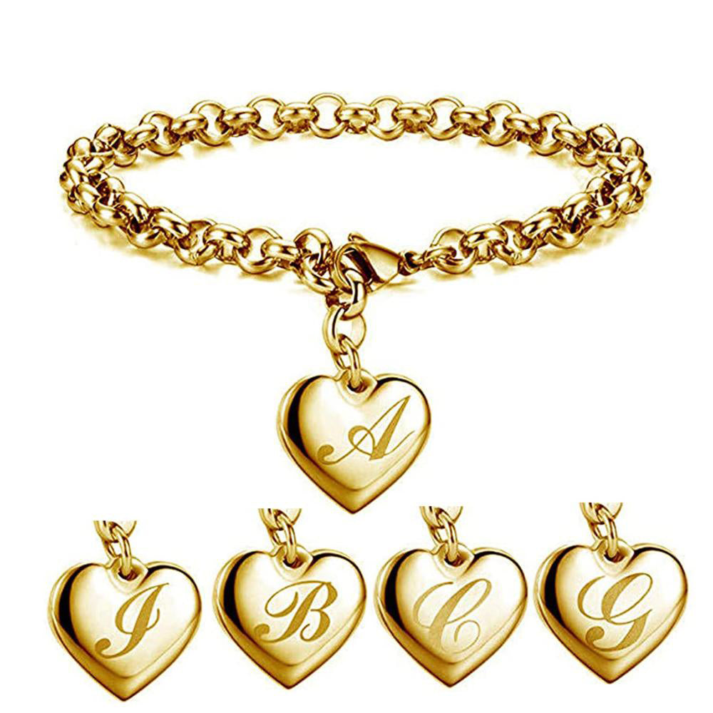 Gold-Color Heart Letters Alphabet Bracelet
