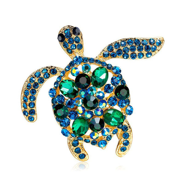 Broches de tortuga marina con diamantes de imitación verdes para mujer