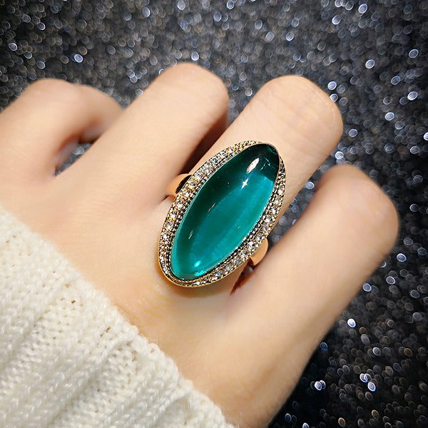 Anillos de moda con circonitas cúbicas de color oro rosa y cristales verdes