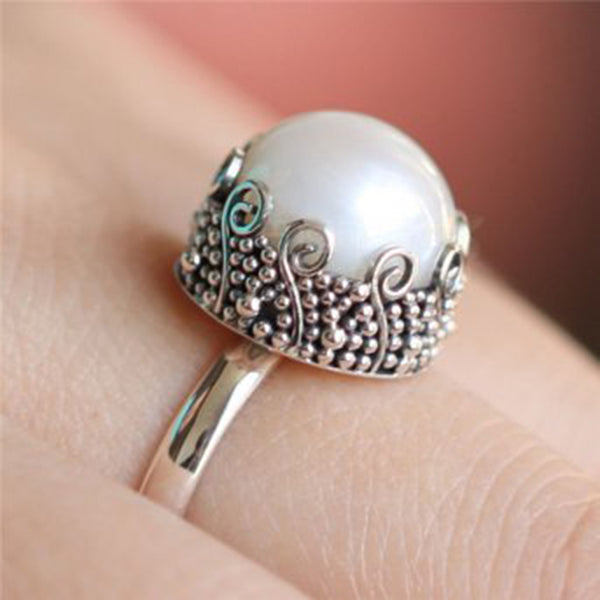 Anillo clásico de perla vintage, joyería bohemia para mujer