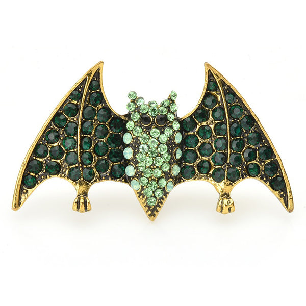 Green Rhinestone Bat Brooches Women Animal Party Casual Brooch