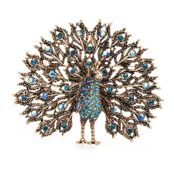 Broches de pavo real multicolor grandes y brillantes para mujer
