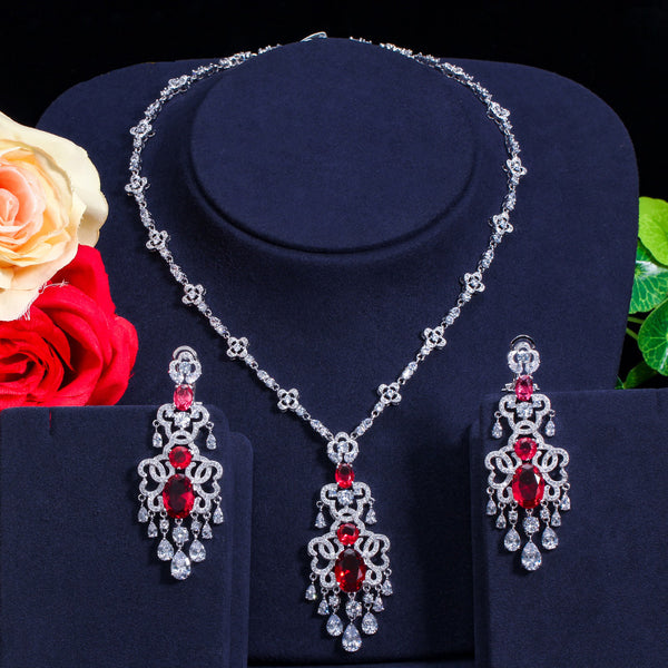 Conjuntos de joyas de lujo con circonita cúbica grande y colgante largo de Dubái para mujer, ideal como regalo de boda o fiesta.