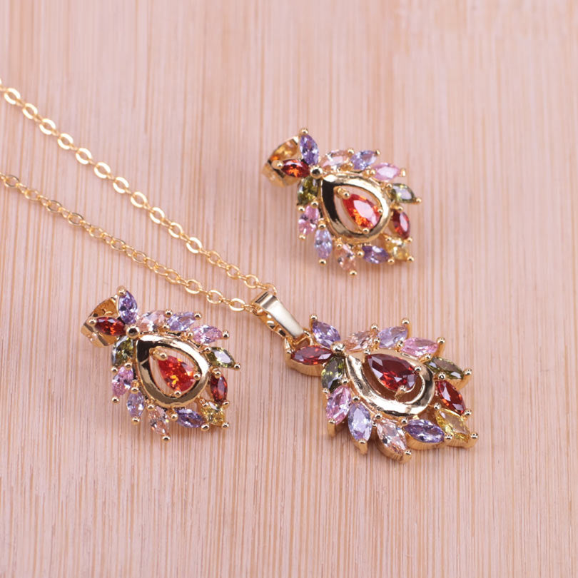 Colorful Cubic Zircon Pendant/Necklace/Earrings Set