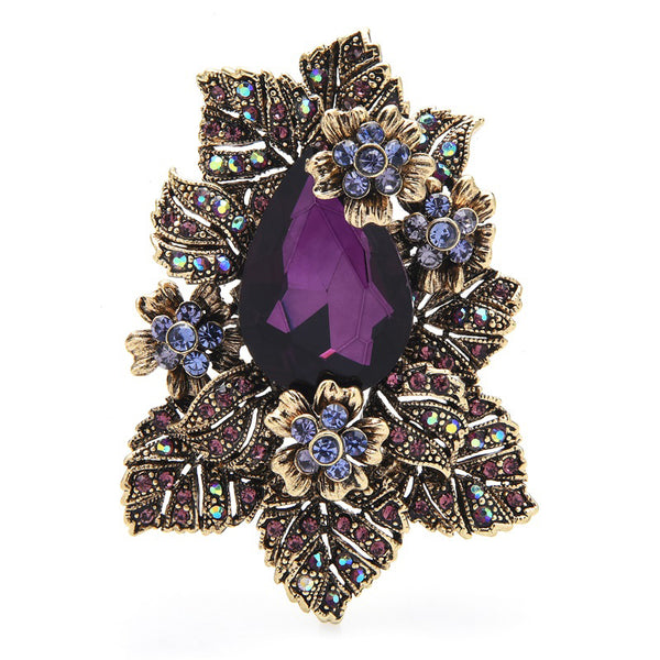 Broches de flores estilo palacio de cristal morado para mujer