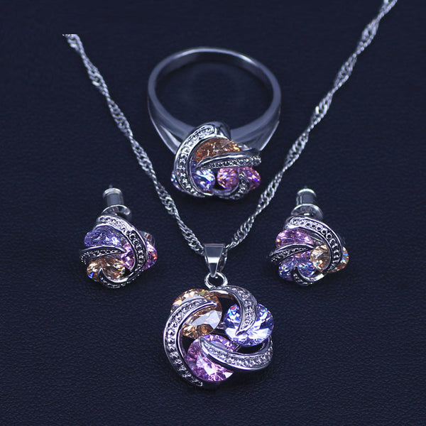 Colorful Jewelry Sets Cubic Zirconia CZ Stone Silver Color Earrings