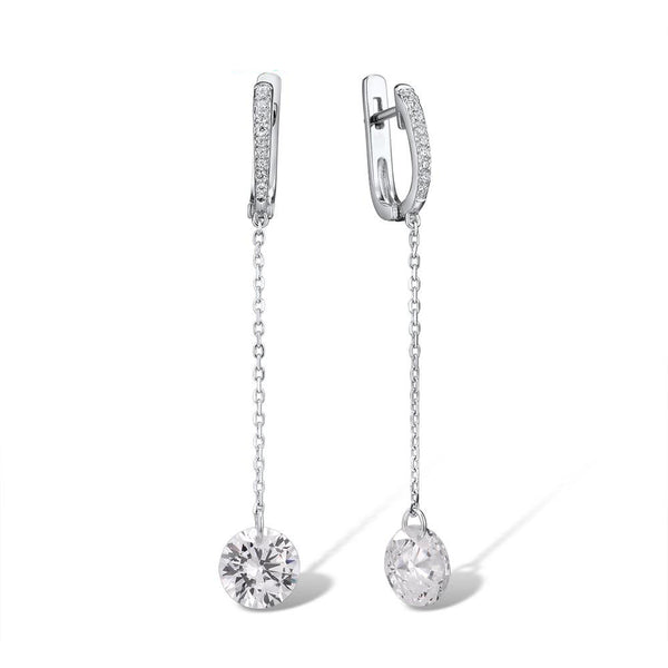 925 Sterling Silver Shiny White Cubic Zirconia Long Drop Earrings