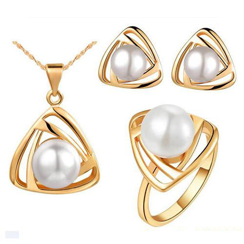 Triangular Pendant Necklace Earrings Ring Jewelry Set