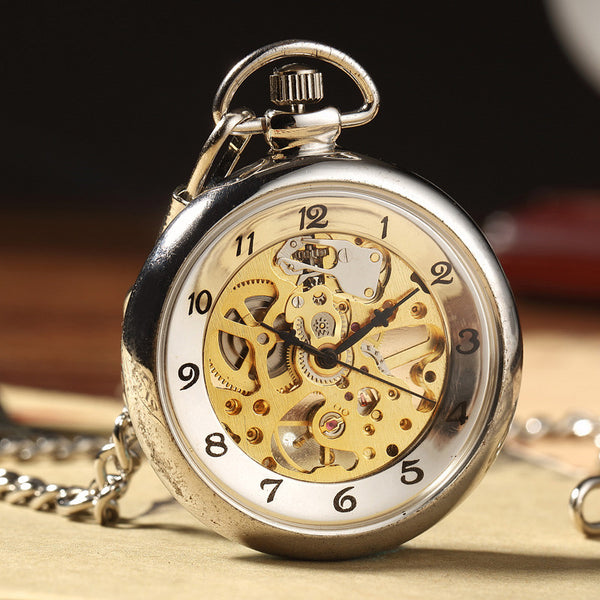 Relojes de bolsillo de acero inoxidable con cuerda manual y plata