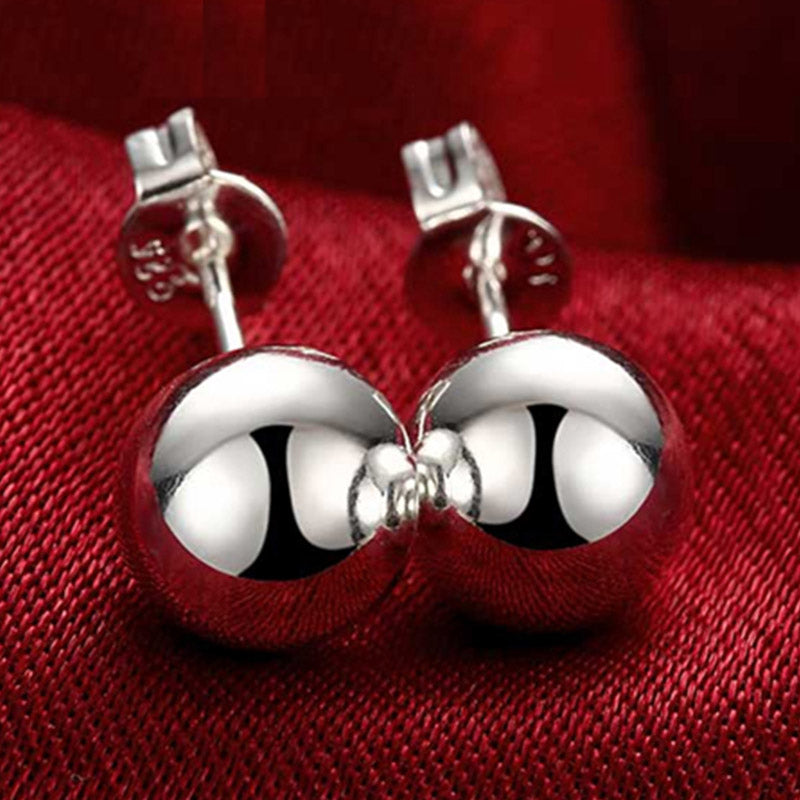 925 Sterling Silver 8/10/12mm Round Smooth Solid Bead Ball Stud Earrings