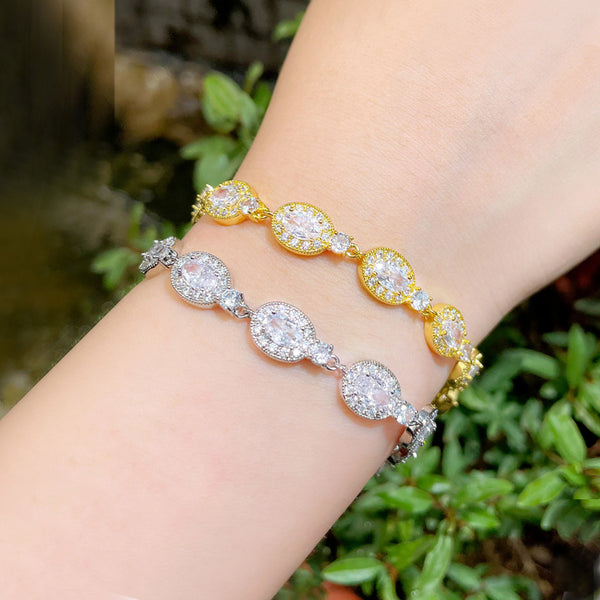 Sturdy Gold and Silver Color Roundel Cubic Zirconia Adjustable Size Chain Link Bracelets