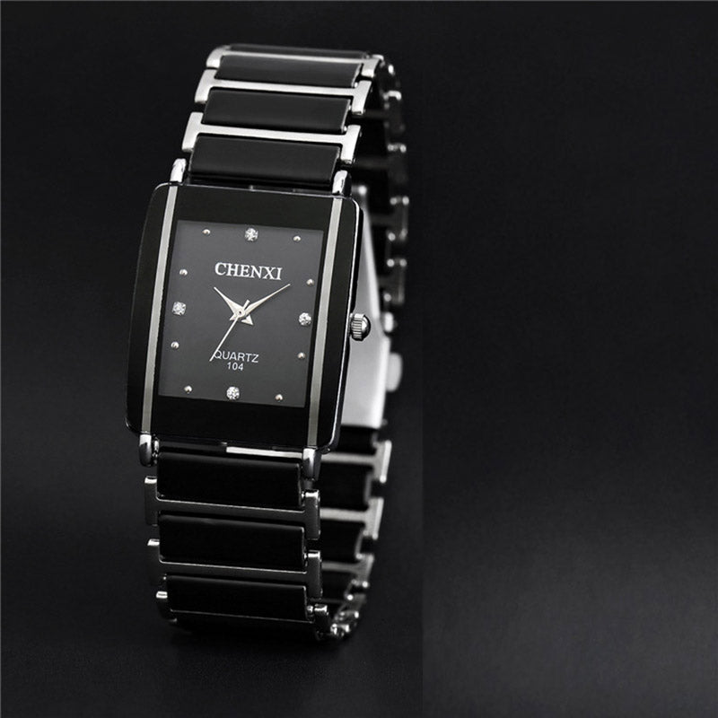 Analog Quartz Ceramic Steel Square Clock Couple Lovers Watch