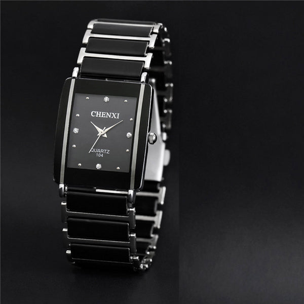 Reloj analógico de cuarzo, cerámica y acero cuadrado para parejas.