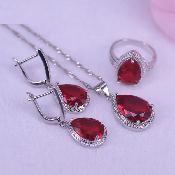 Conjuntos de joyas de piedra roja Lucky Colors