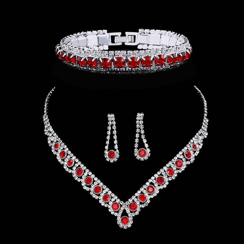 Elegant Red Crystal Rhinestone Wedding Jewelry Sets