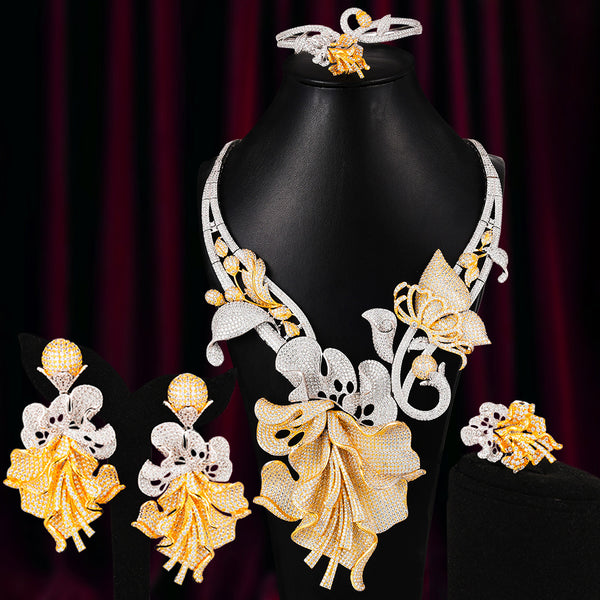 Super Big Luxury 4PCS Morning Glory African Jewelry Sets For Women