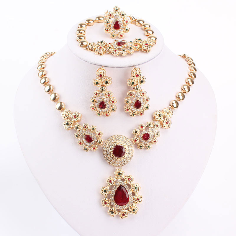 African Beads Party Gift Gold Color Crystal Necklace Earrings Sets