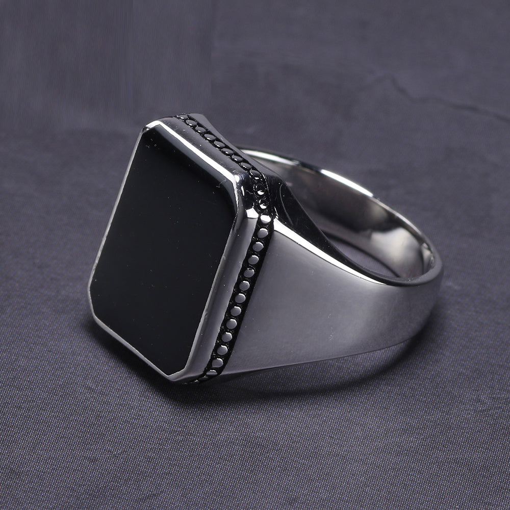 925 Sterling Silver Simple For Men With Black Square Ring – Gofaer ...