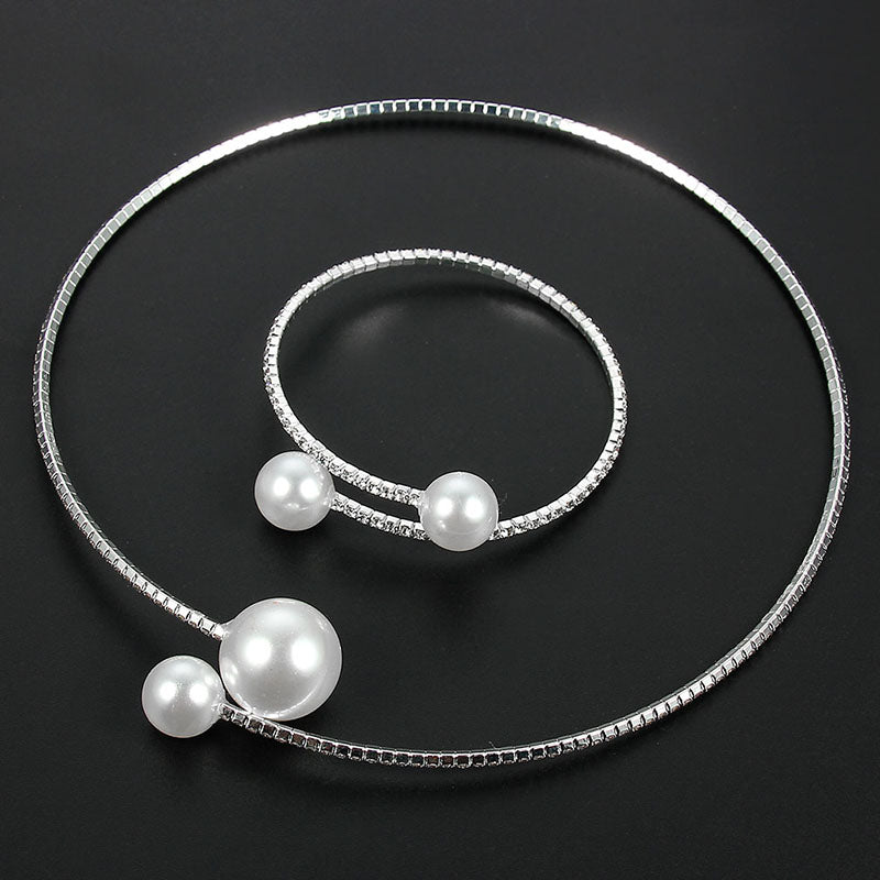 European Simulated Pearl Chokers  Necklace Bangle  Jewelry Set