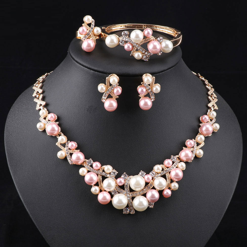 New Arrival Gold color Crystal Colorful Pearl Necklace Jewelry Se