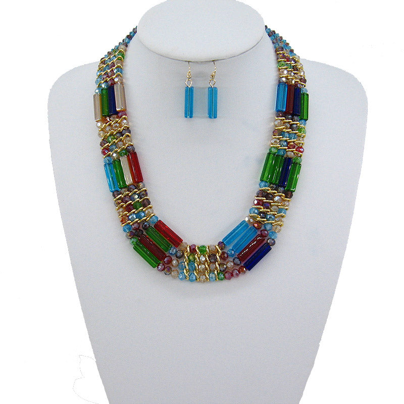 fashion Vintage  multi storey chain necklace crystal bead Handmade jewelry sets