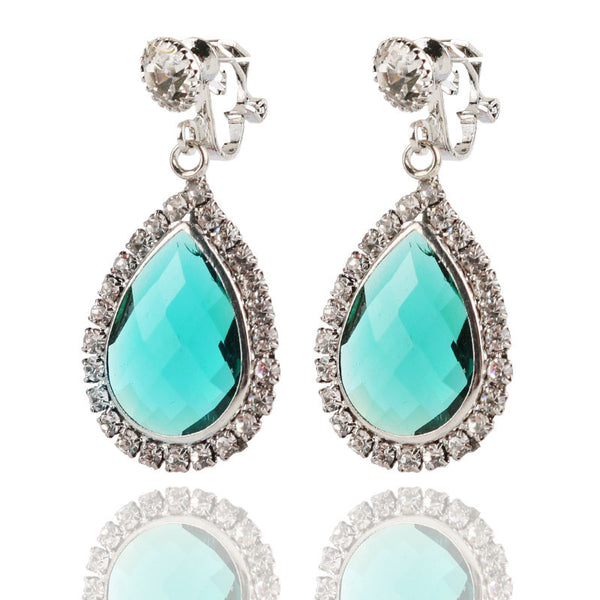 Elegantes pendientes de clip con cristales AAA rojos, azules, verdes y rosas, sin perforaciones