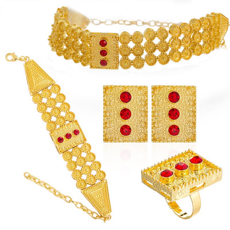 Colored Stone Chokers Necklace/Earrings/Ring/Bracelet Jewelry sets