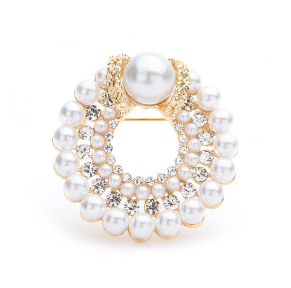 Pearl Round Flower Brooches Women Weddings Brooch
