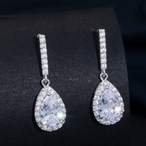 CZ Silver Color Elegant Big Water Drop Earrings For Women