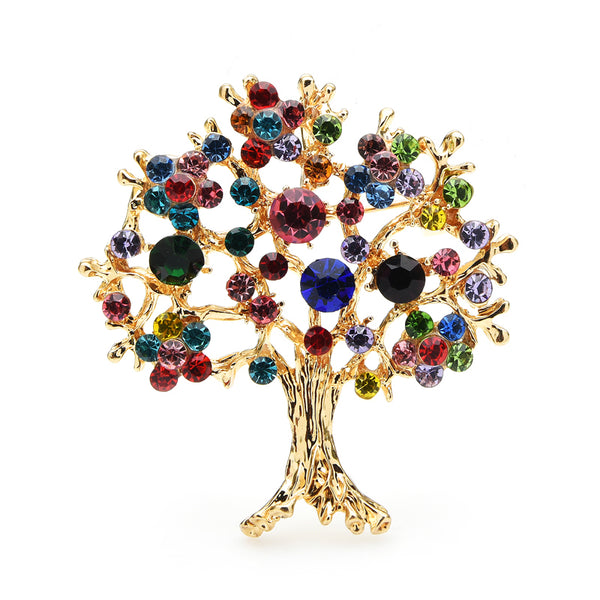 Broches de árbol de diamantes de imitación multicolores para mujer y hombre