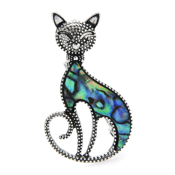 Natural Shell Cat Brooches Women Unisex Lovely Smiling Cat Pet Animal Party Casual Brooch