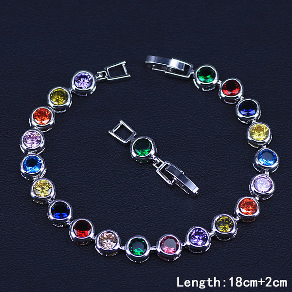 Pulsera de tenis con circonitas cúbicas multicolor en color oro blanco