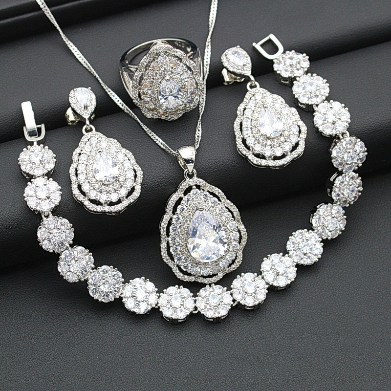 Exquisite White Cubic Zirconia Silver Color Jewelry Sets