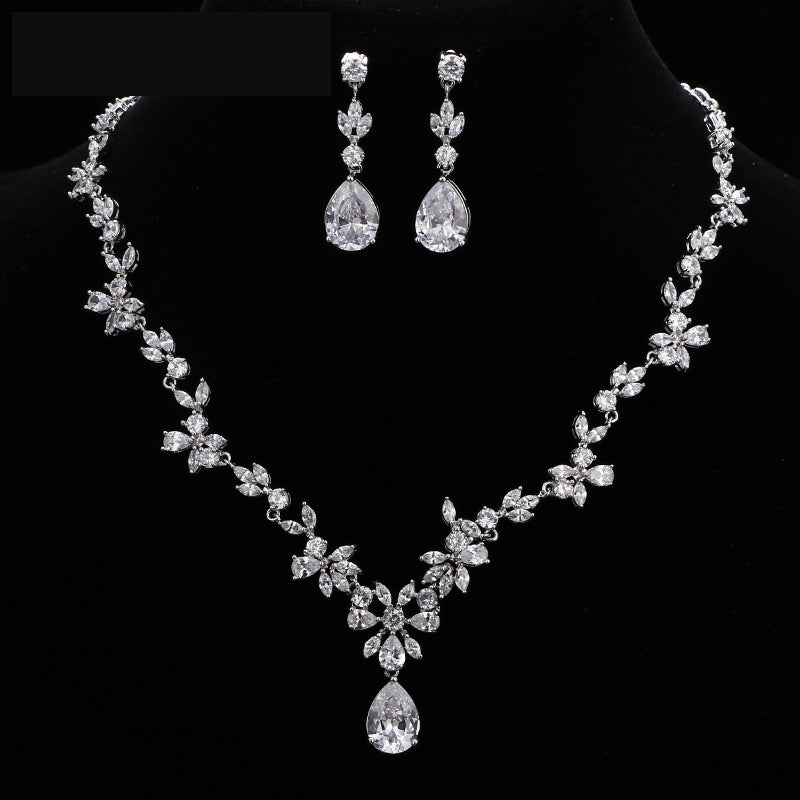 White Crystal Flower Party Wedding Jewelry Sets