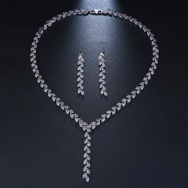 Salix leaf White Gold Color AAA Cubic Zircon Wedding Jewelry Sets