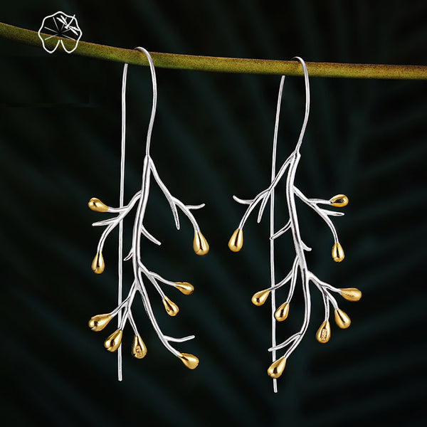 Pendientes de plata de ley 925 con diseño de árbol colgante