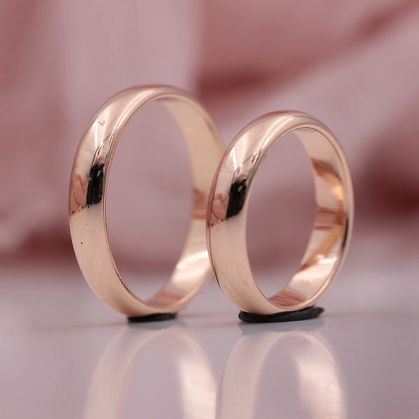 Anillos de pareja de oro rosa 585, lisos, románticos y sencillos