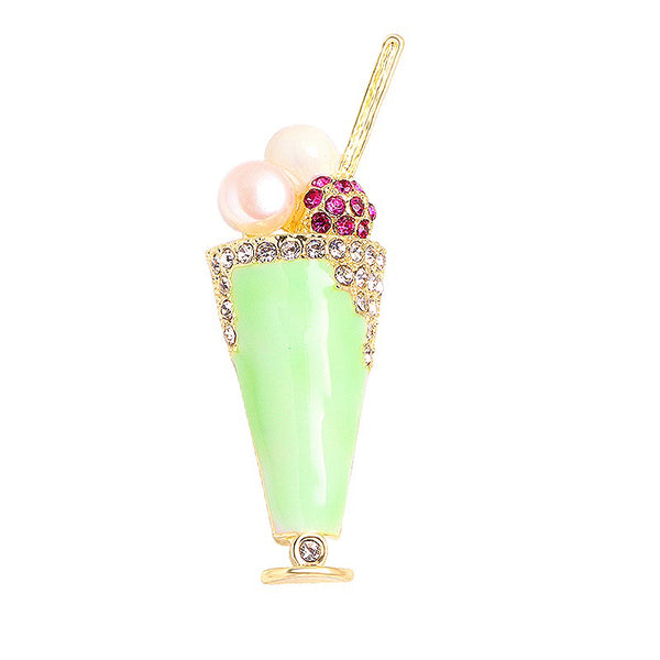 Enamel Icecream Brooches Women Pearl Juice Drinks Party Casual Brooch
