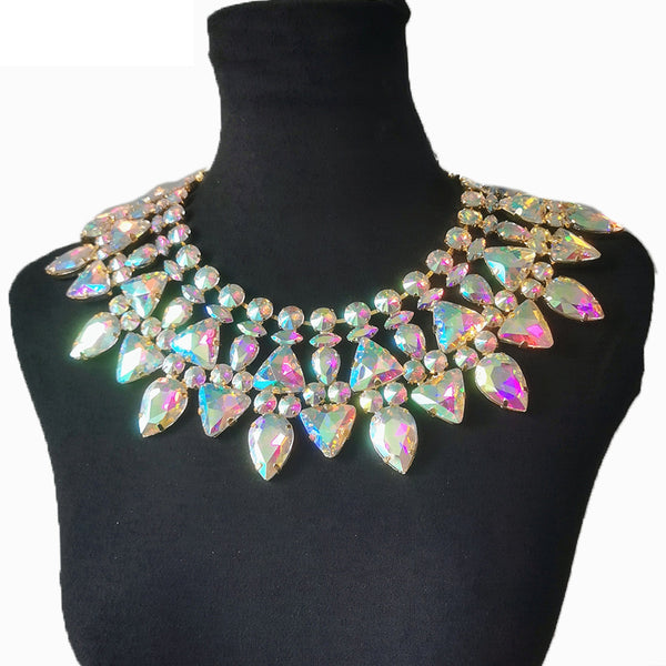 Sparkly Glass Gem Crystal AB Huge Necklace for Women