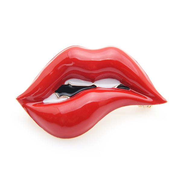 Red Lip Enamel Brooches Women Men Party Banquet Alloy Brooches Pins Girls