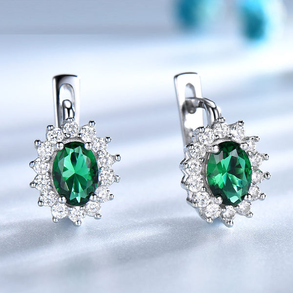 Pendientes de plata de ley 925 con clip de esmeralda creados con piedras preciosas