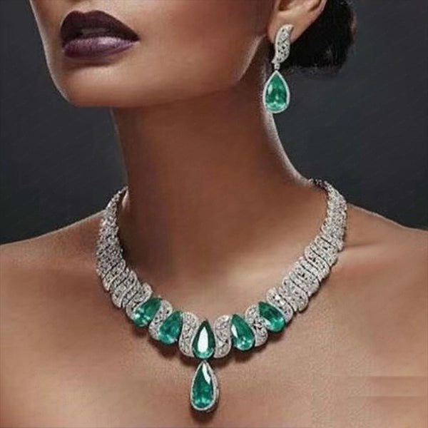 Luxury 2pcs Bridal Zirconia  Party Wedding Cubic Zirconia Dubai Bridal Set