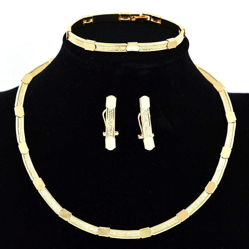 Round Collar  Necklace Earrings Bracelet Set For Women