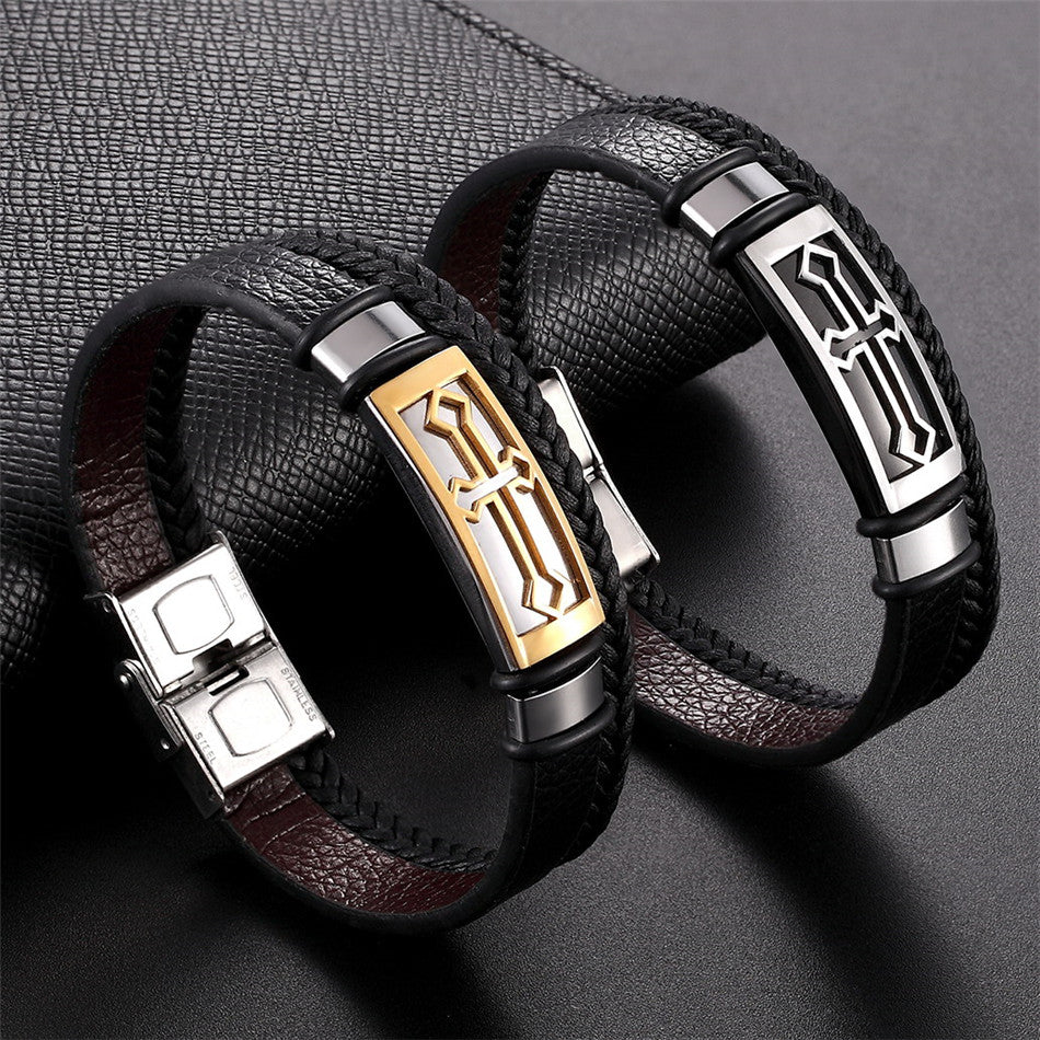 Vintage Cross Bracelet Men's Charm Jewelry Religious Bracelet