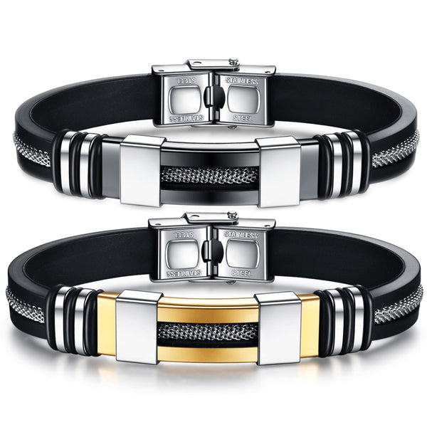 Pulsera de silicona para hombre con timón acanalado negro