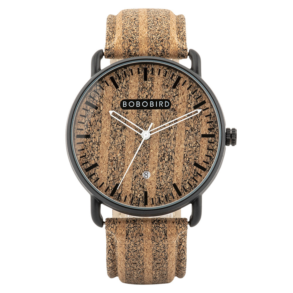 Couple Cork Watch Leather Wood Japanese Quartz Movement Wristwatch