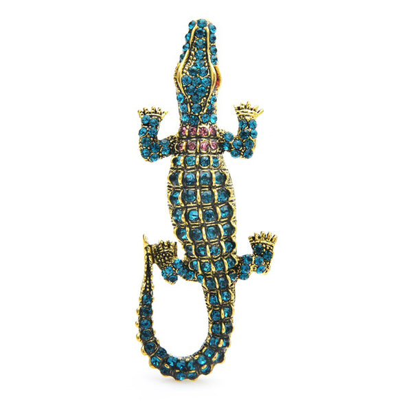 Rhinestone Crocodile Brooches Women Metal Classic Animal Fish Brooch