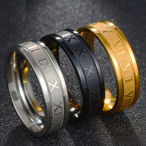 Roman Numerals Engraving Stainless Steel 3 Color Women's Ring