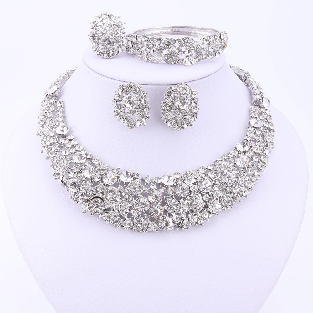 Crystal Necklace Sets Silver Color Jewelry Set